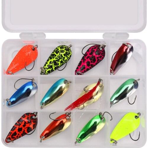 Lure sequins 12 pieces set spoon-shaped shell willow leaf full metal long shot iron bait fishing tackle