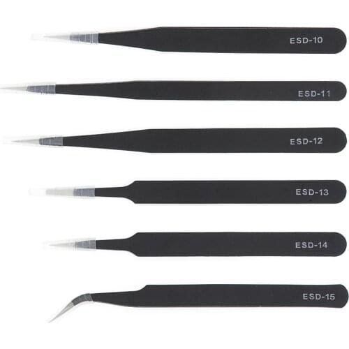 1.5mm Industrial Tweezers Anti-Static Stainless Steel Tweezer Set Mobile Phone Repair Tools ESD Precision Tweezer ESD10 to ESD15
