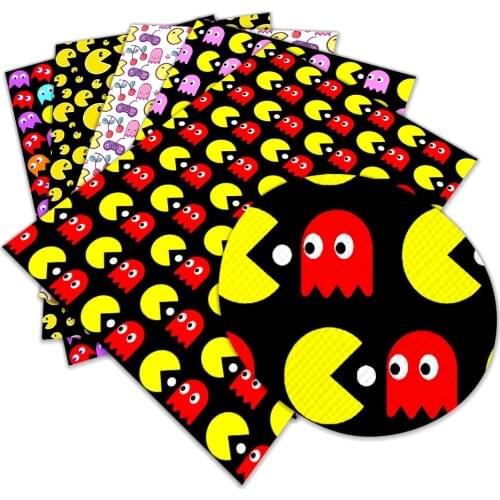 Cute Cartoon Pac-Man Party Artificial Leather Sheet Fabric DIY Wallet Bag Sewing Headwear Bow 22*30 Cm