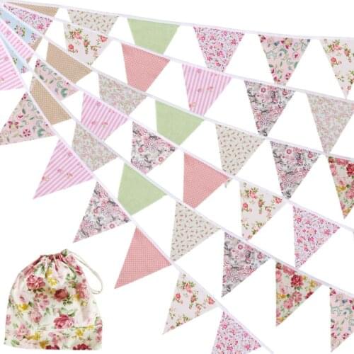 12M/40Ft Triangle Bunting Banner 42 Pcs Multicolored Fabric Flags Burlap Pennant