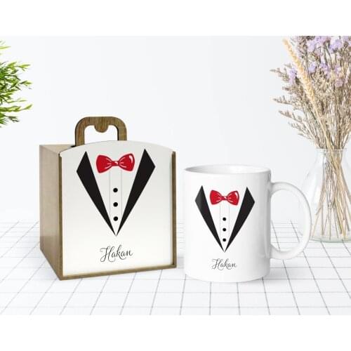 Tailor-made In Wooden Box Groom Design White Mug Bardak-1