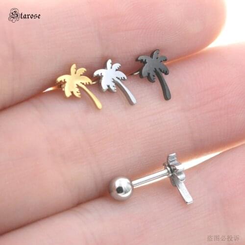 Starose 1pc Coconut Trees Helix Tragus Piercing Earring Studs Ear Piercing Oreja Surgical Steel Cartilage Daith Earrings Jewelry