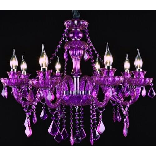 Glass beads for chandelier crystal fashion girls bedroom chandelier purple romantic creative glass crystal chandeliers violet