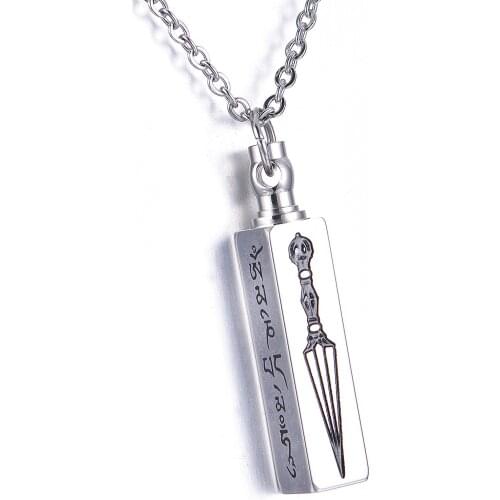 Stainless Steel Sealed Bottle Ashes Urn Pendant Buddhism Style Memorial Necklace Jewelry 3 Color