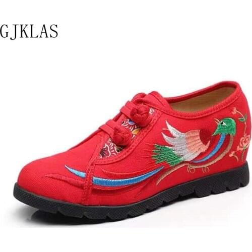 Embroider Wedges for Women Canvas Shoes Ethnic Style Casual Women Walking Shoes Comfy Womans Fashion Sport Shoes with Heels 3cm