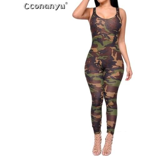 Women Print Camouflage Jumpsuits 2020 Spring Sling Skinny Army Green jumpsuit Sexy Backless Bodycon jumpsuit