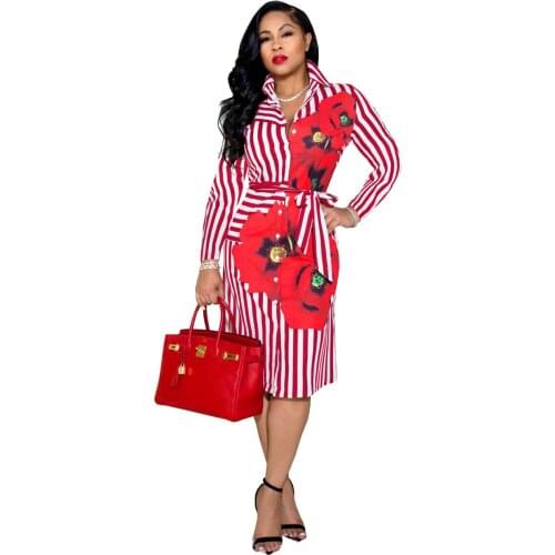 2021 Summer African Women Long Sleeve V-neck Printing Polyester Dress African Dresses for Women African Clothes