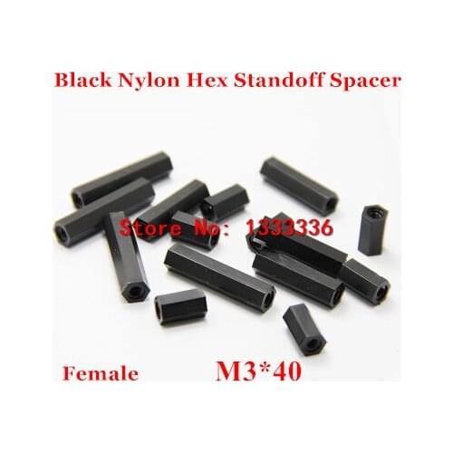100pcs M3*40 Black Nylon Hex Standoff Spacer Female - Female Plastic Long Nut Pillar