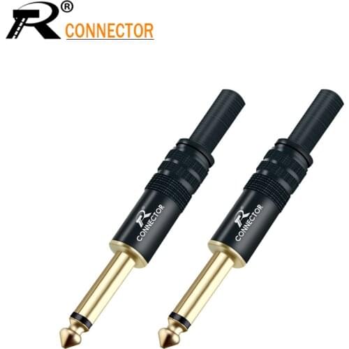 20pcs Jack 6.35mm Microphone Mono Male plug Assembly wire Connector Smoothly plating Audio speaker with spring