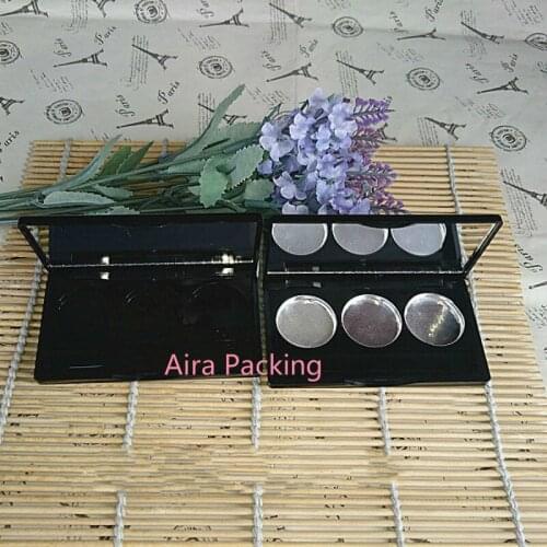30pcs/lot 3grids High Grade Square Lip Rouge Subpackage, DIY PS Plastic Eyeshadow Powder Compacts, Black Cosmetic Blusher Case