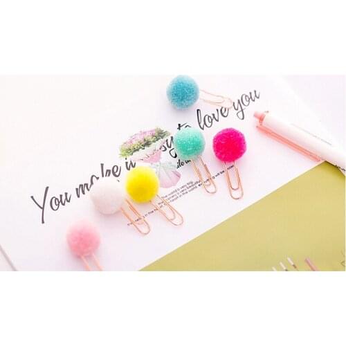 60Pcs/lot New Colored Hair Ball Paper Clip Bookmark Promotional Gift Stationery School Office Supplies