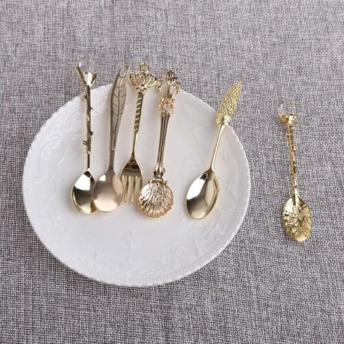 6X Vintage Royal Style Coffee Spoon Fork Ice Cream Dessert Scoop Flatware Spoons Dropship