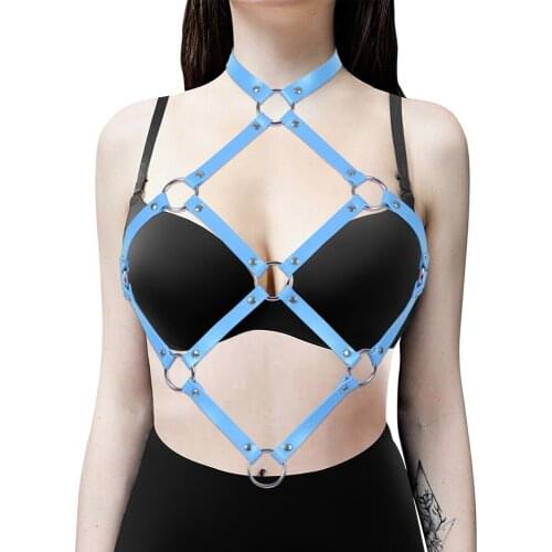 Punk Goth Accessories Leather Bdsm Harness Belt Cage Bra Waist Suspender Size Tops Corset Harajuku Dress Dance Rave Clothing