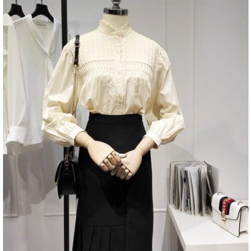 Womens Spring Summer Runway Fashion Beige Cotton Shirt Female Casual Loose Office Lady Basic Blouse Tees Tops TB1701