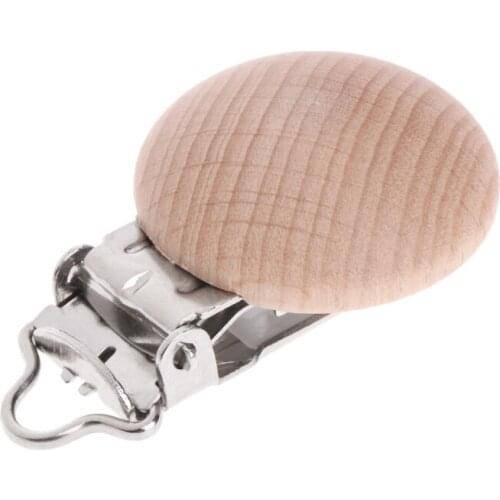 Wooden Children Natural Pacifier Holder Clip Infant Round Nipple Clasps For Baby