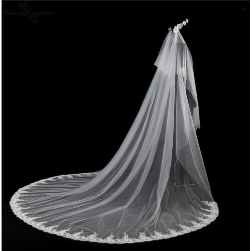 Long Bride Wedding veil Headband Flowers Lace 5 Meters Ivory Bridal Veil Wedding Accessories Velos De Novia voile de mariee