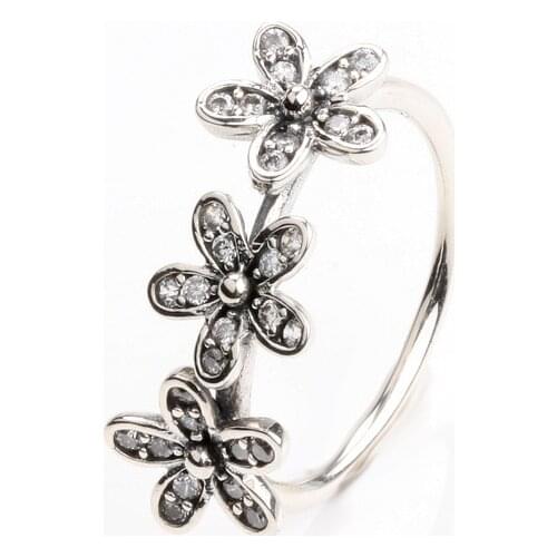 Authentic 925 Sterling Silver All-match Dazzling Daisy Fashion Flower Cluster Inlaid Zircon Ring For Women Original Jewelry
