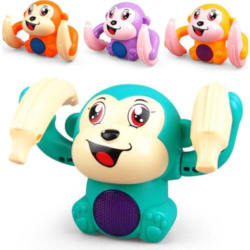 Electric Flipping Monkey Light Music Children Animal Model Voice Control Induction Cartoon Rolling Banana Baby Toy