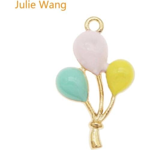 Julie Wang 2PCS Enamel Colorful Balloon Charms Alloy Gold Tone Necklace Bracelet Earrings Jewelry Making Accessory