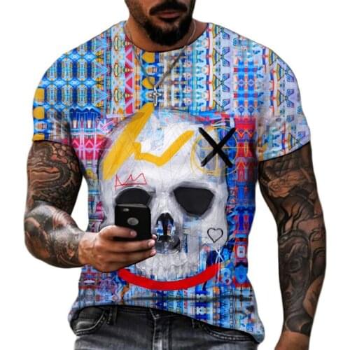 Summer Mens Short-Sleeved Sports T-Shirt Large Size Round Neck Skull 3D Printing Casual Street Hip Hop Breathable Men Clothing