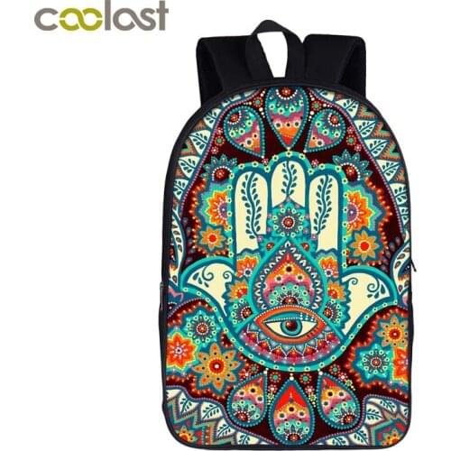 Hamsa Fatima Hand / mandala / Buddha lotus flower backpack women casual shoulder bag teenager girls school bag laptop backpack