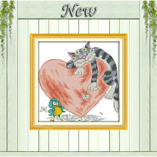 Happy love cat chicken home decor paintings counted printed on canvas DMC 14CT 11CT Cross Stitch Needlework Sets Embroidery kits