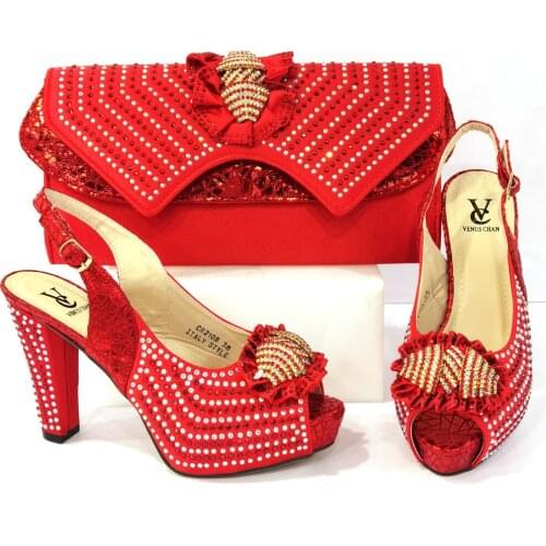 New Red African Women Shoes And Bag Set To Match African Ladies High Heels Sandals With Purse Handbag Pumps CR2108 Height 11CM