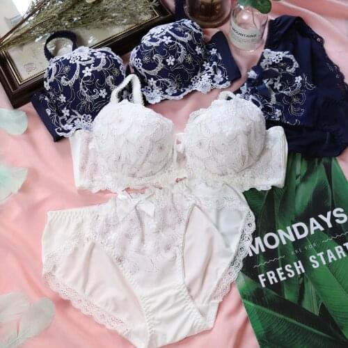 Sweet Sexy Lace Embroidery Bra & Panties Set Underwire Soft Underwear Sleep Intimates Set Kawaii Lolita Lace