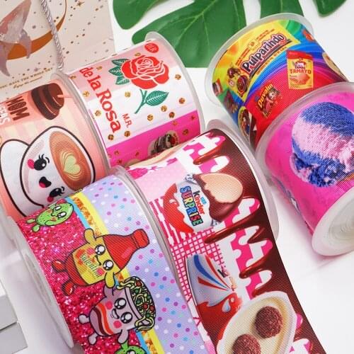 Free shipping 3 Inch 75 mm Cartoon Printed Grosgrain Ribbons for Bows Craft Suppliers 52136