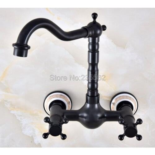 Black Oil Rubbed Brass Kitchen Sink Faucet Wall Mounted Double Handle Bathroom Basin Cold And Hot Mixer Tap lnf528