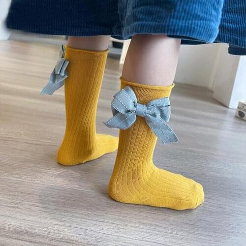 Sweet Ribbon Bowknot Kids Socks for Girls Clothes Accessories Elegant Princess Girls Tube Socks Children Knee High Socks Meias
