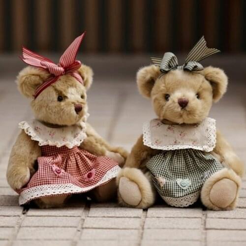 Lovely Teddy Bears Plush Stuffed Toys Bear Rag Doll with Retro Clothes Movable Joints for Kids Children Baby Xmas Birthday Gift