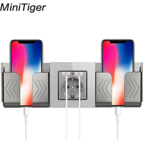 Minitiger Grey Wall Socket Phone Holder Smartphone Accessories Stand Support For Mobile Phone One / Two Phone Holder