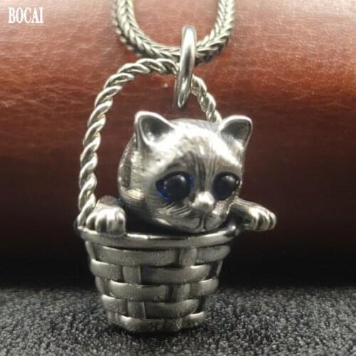 BOCAI 2021 Fashion 100% Solid New Style Bamboo Basket Garfield Pendant for Man and Woman s925 Pure Silver Jewelry Christmas Gift