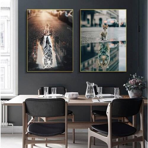 Wall Canvas Decoration for Living Room , Painting lion or cat, Tiger in heart, Home Decoration, Movie Poster, Cuadros os