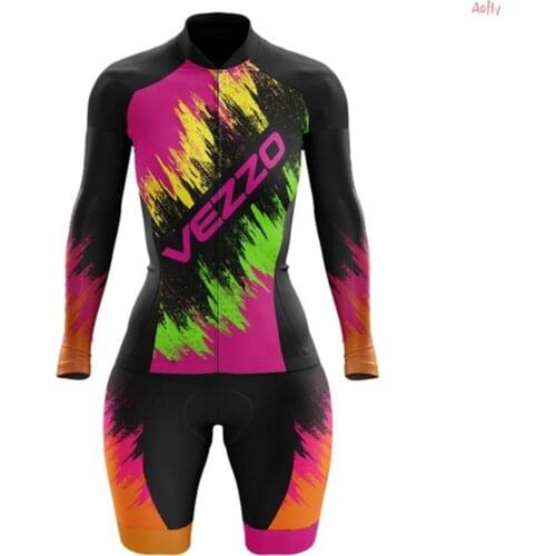 New VEZZO Womens Professional Triathlon Cycling Bodysuit, Girl Lycra Outfit, One-Piece Monkey Jumpsuit 9D Gel Customizable L