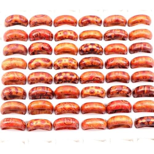 Wholesale 50pcs/lot Mix Styles Handmade Wooden Womens Fashion Natural Wood Band Party Jewelry Rings Gifts