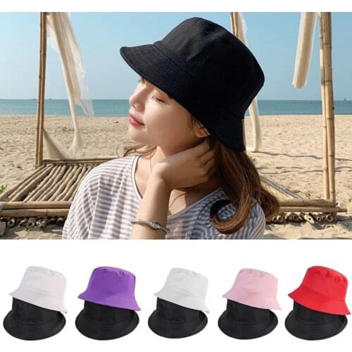 Unisex Simple Solid Color Panama Bucket Hat Reversible Double Sided Wide Brim Sunscreen Hip Hop Foldable Fisherman Cap M20 21