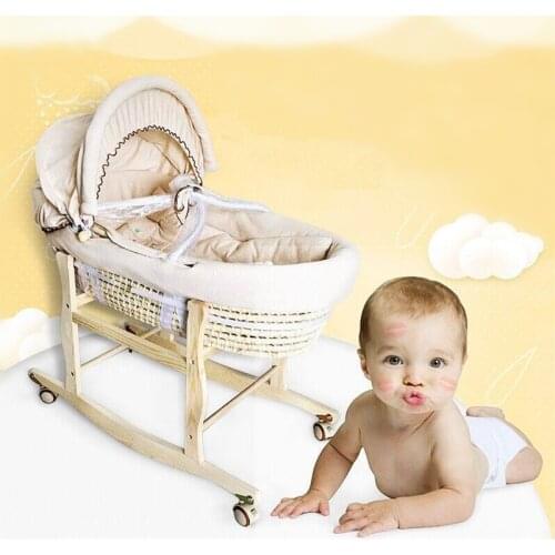 Portable Baby Basket Corn Woven Baby Crib Natural Colored Cotton Sleeping Cradle for Newborns for Car Baby Cot Rocking Chair