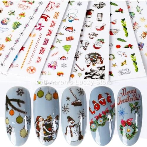 Christmas tree adhesive 3d nail sticker foil for nails art decoration cartoon designs nail decals Xmas manicure supplies tool