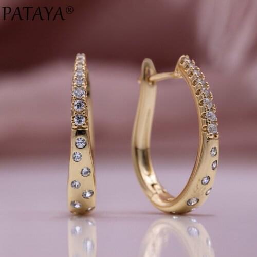 PATAYA New Unique Big Circle Earrings 585 Rose Gold Micro Wax Inlay Natural Zircon Women Drop Earrings Wedding Fashion Jewelry
