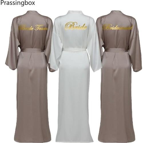 Silk Satin Long Robes Long Sleeve Brown Custom Bridesmaid Robes Bride Robe Women Long Wedding Bathrobe and Homewear