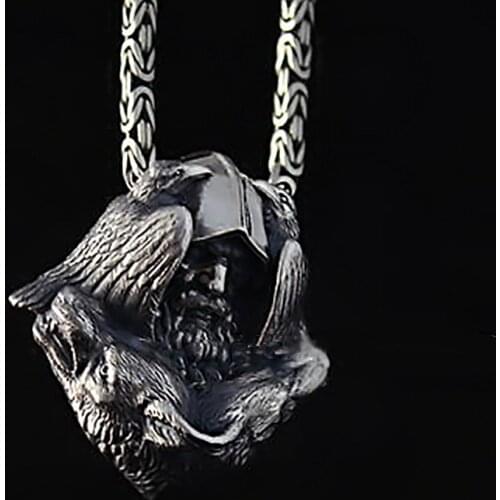 Heavy Mens Stainless Steel Valknut Odin Crow Rune Pendant Necklace Nordic Scandinavian Wolf Jewelry