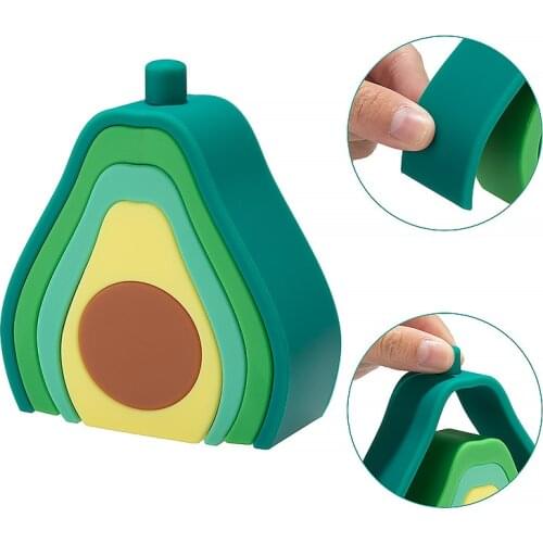 TYRY.HU 5Pc/Set Cartoon Avocado Silicone Jenga BPA-free Baby Teether 3D Folding Building Block Educational Toys