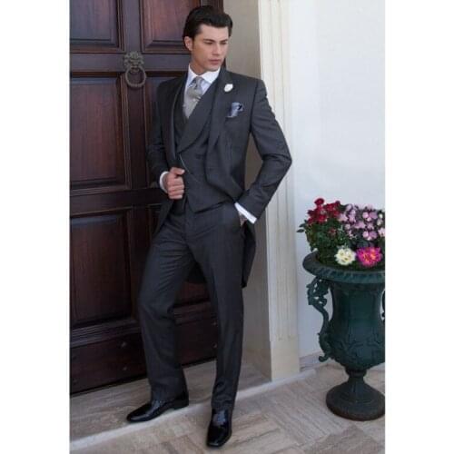 Morning Style Groomsmen Custom Made Groom Tuxedos One Button Men Suits Wedding Best Man Blazer ( Jacket+Pants+Vest ) C122