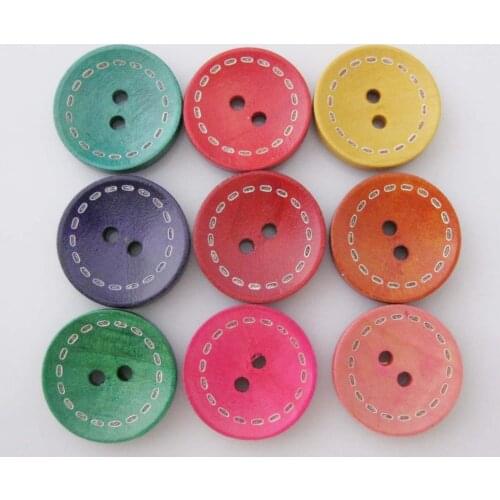 WBNKKL Multicolor 15mm/20mm/25mm shirt buttons Randomly 100pcs 2 holes Round wood button children clothes accessories