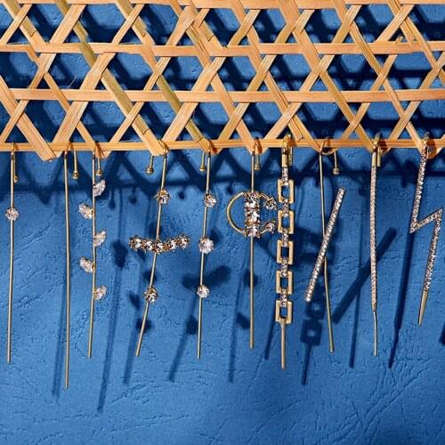 VG 6YM Ear Needle Wrap Crawler Hook Earrings for Women Surround Auricle Diagonal Stud Copper Inlaid Zircon Piercing Earrings/1PC