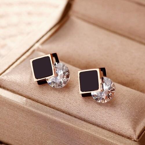 Korean Style Fashion Square Black Shell Zircon Women Earrings Female Elegant No Fade Stainless Steel Earring Lady Daily Jewelry