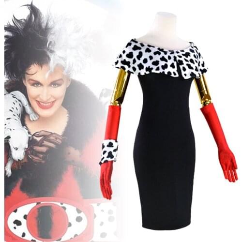 Movie Cruella De Ville Cosplay Costume Lady Women Fancy Dress Carnival Party Costumes