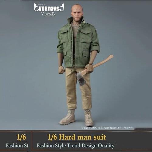 1/6 V1024 Male Strong Muscular Clothes Tight T-shirt Overalls Tough Guy Workwear Suit Fit for Action Figure Body